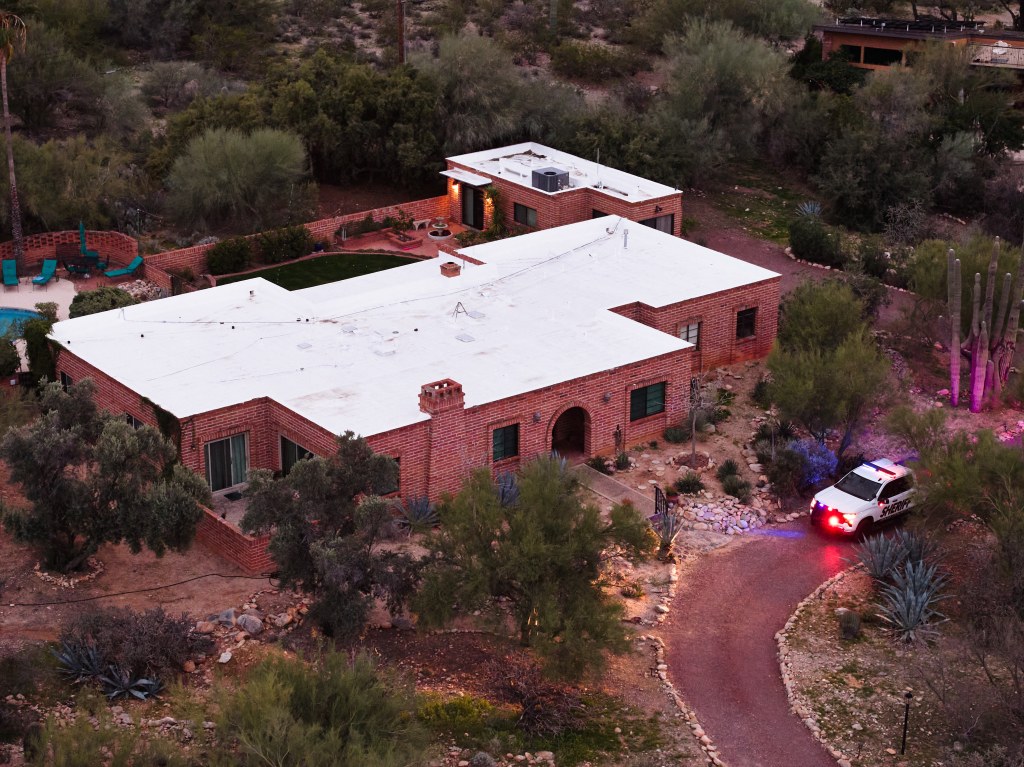 A general view of Nancy Guthrie's home as the investigation into her disappearance continued on Friday, February 13, 2026, in Tucson, Ariz.