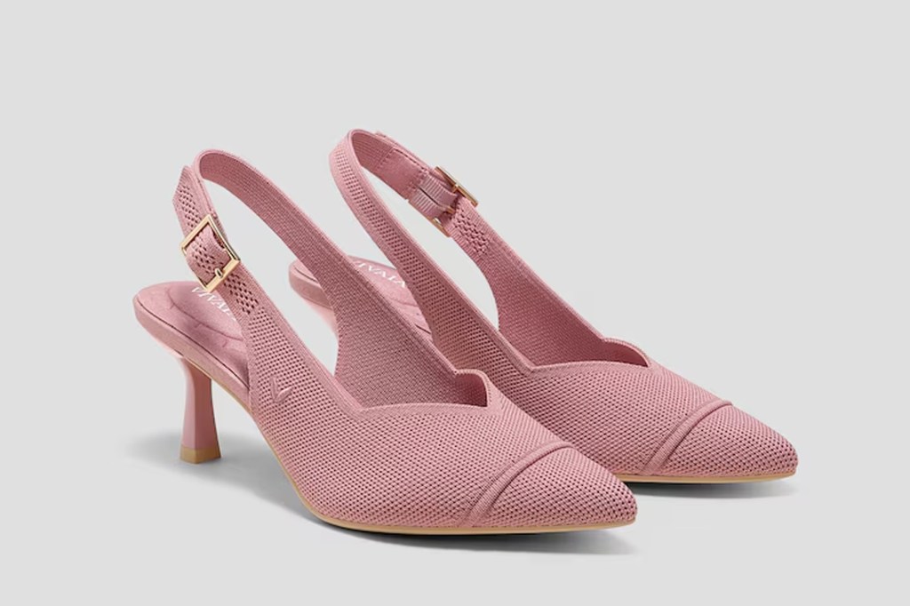 Pair of pink slingback heels.