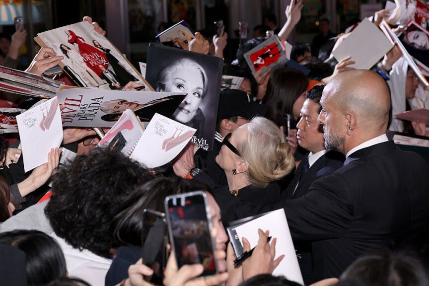 SEOUL, SOUTH KOREA - APRIL 08: Meryl Streep attends "The Devil Wears Prada 2" Seoul Premiere at Times Square on April 08, 2026 in Seoul, South Korea. (Photo by Han Myung-Gu/WireImage)