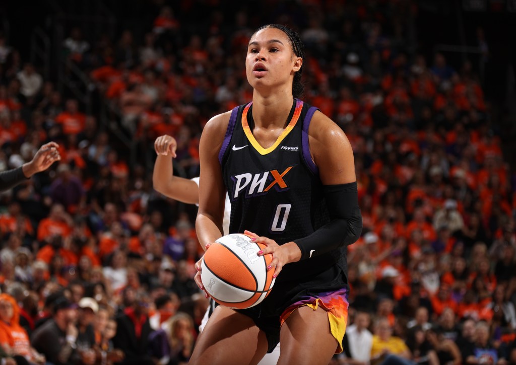 Satou Sabally shoots a free throw during the game against the Las Vegas Aces during Game Three of the WNBA Finals. 