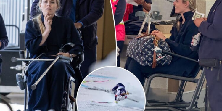 Lindsey Vonn seen in wheelchair in airport after Olympic crash