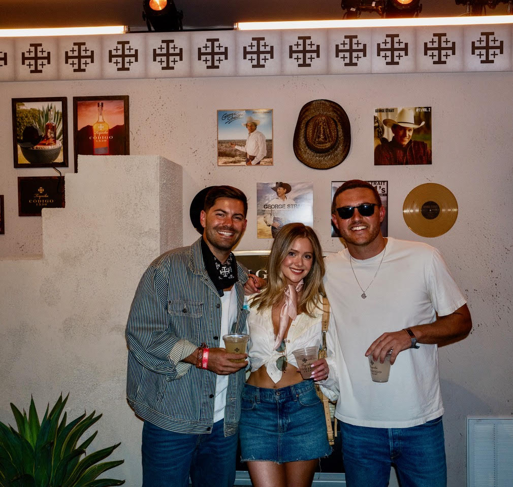 Bachelor Nation stars Peter Weber, Dylan Barbour, and Hannah Godwin hang with Código 1530 Tequila at Stagecoach Music Festival in Indio, CA.