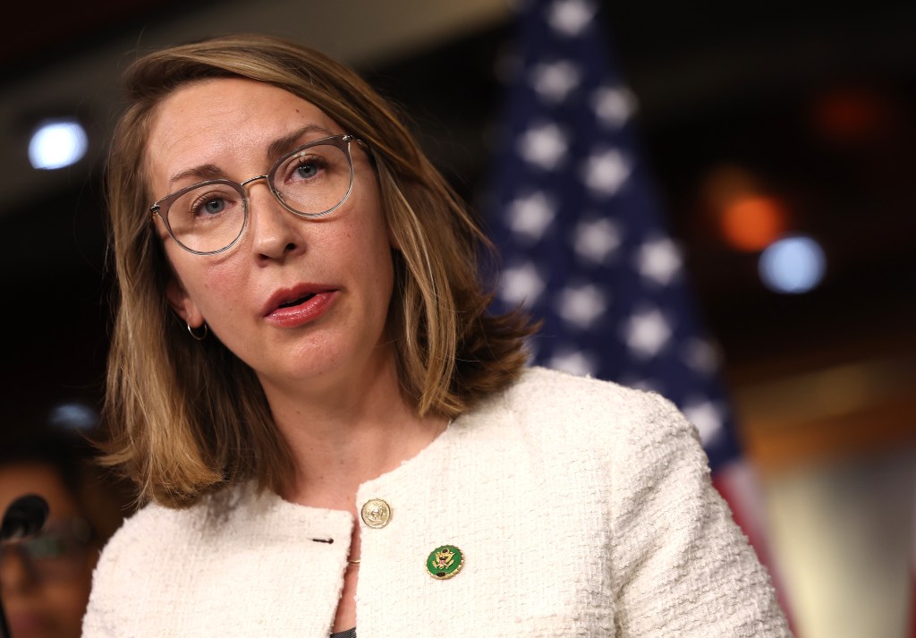 U.S. Rep. Hillary Scholten speaks at a press conference.