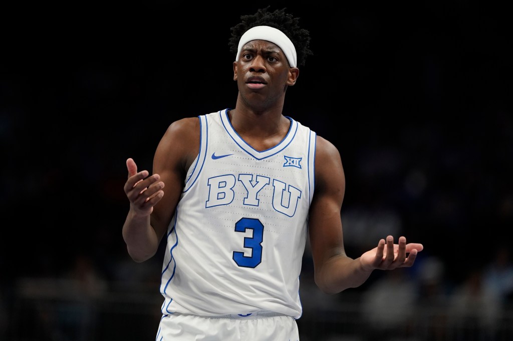 BYU player Fousseyni Traore looking surprised during the 2026 Big 12 Tournament First Round.