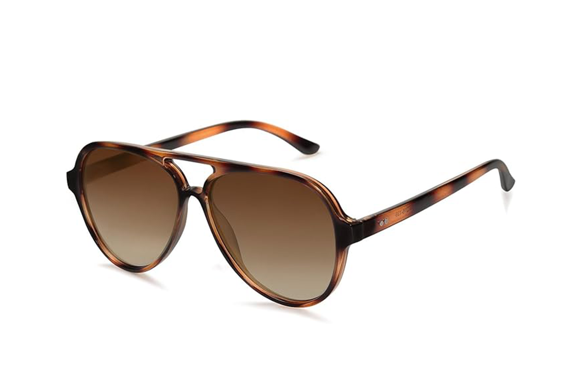 Brown tortoise shell aviator sunglasses with brown gradient lenses.