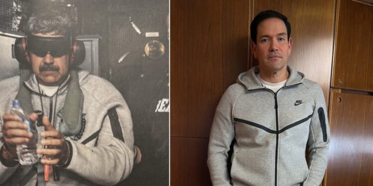 Marco Rubio Is Actually Wearing Nicolas Maduro’s Nike Sweatsuit On Air Force One