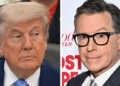Trump posts AI video depicting him throwing Colbert in a dumpster and dancing